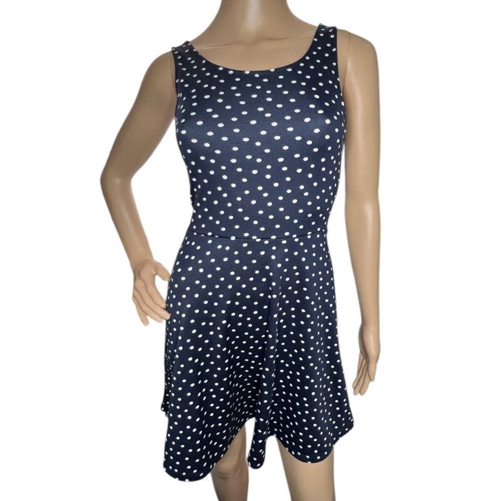 H&M Divided Navy And White Polka Dot Tank Style Mini Skater Dress